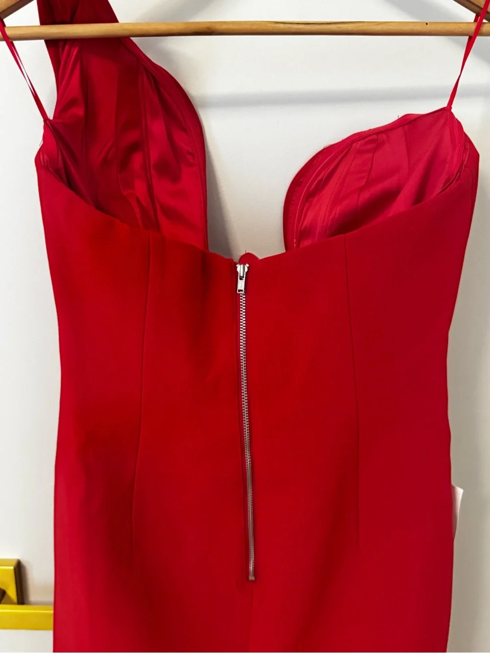 Bardot Red Strapless Midi Dress with Sculpted Flame Neckline in fire red - Picture 8 of 12